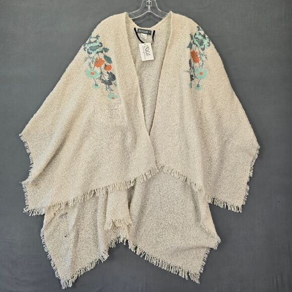 Accessory Street Women Shawl Wrap One Size Cream Soft Knit Embroidered Floral - Picture 1 of 9